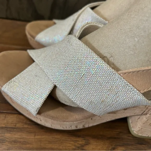 Toms Ibiza Cross Strap Block Heel Sandals Size 6.5 Tan Cork - Picture 5 of 9